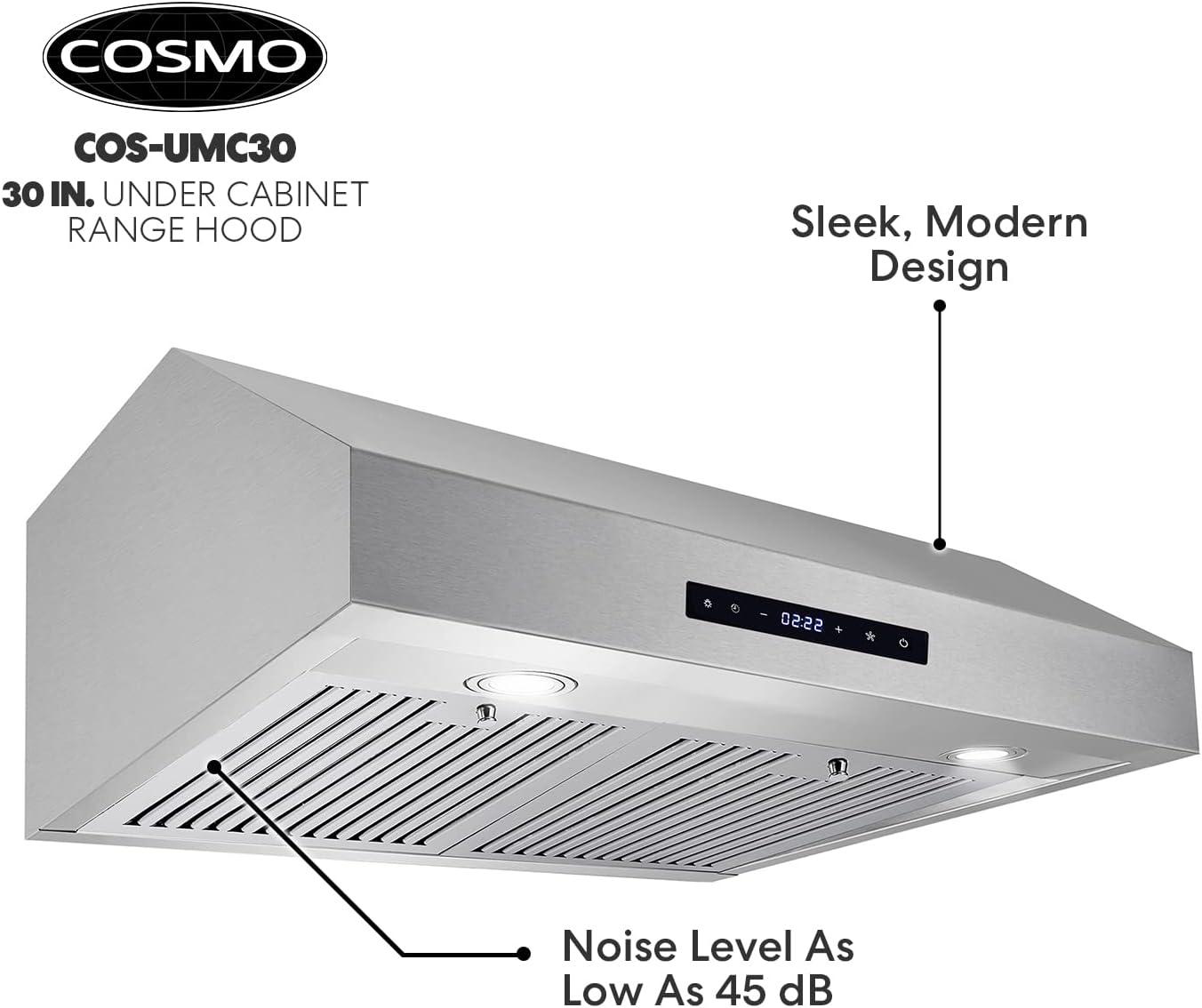 COSMO UMC30 30 in. Ducted Under Cabinet Stainless Steel Range Hood with LED Light, 380 CFM, Permanent Filter, 30 inch