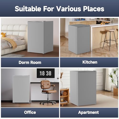 4.3 Cu.Ft Mini Fridge with Freezer, Single Door Mini Refrigerator w/7 Settings Temperature Adjustable and 3 Removeble Shelves, Compact Fridge for Apartment, Bedroom, Office, Dorm, Black
