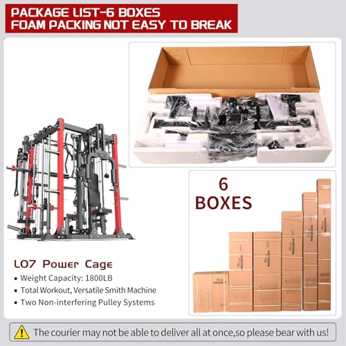 L05/07 Smith Machine，Multi-Function Squat Rack Power Cage with Cable Crossover System,with Weight Bench, Olympic Barbell Weight Set, for Home Gym