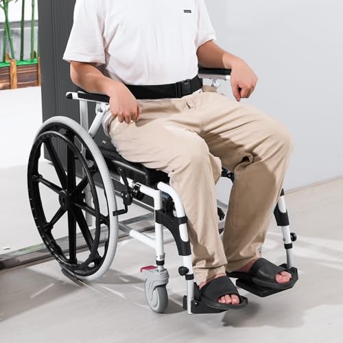 VEVOR Shower Wheelchair, 17.5in Width Aluminum Alloy Bathroom Wheelchair for Inside Shower, Adjustable Rolling Shower Chair w/Brake for Disabled Adult, 300 lbs Capacity Shower Transport Chair