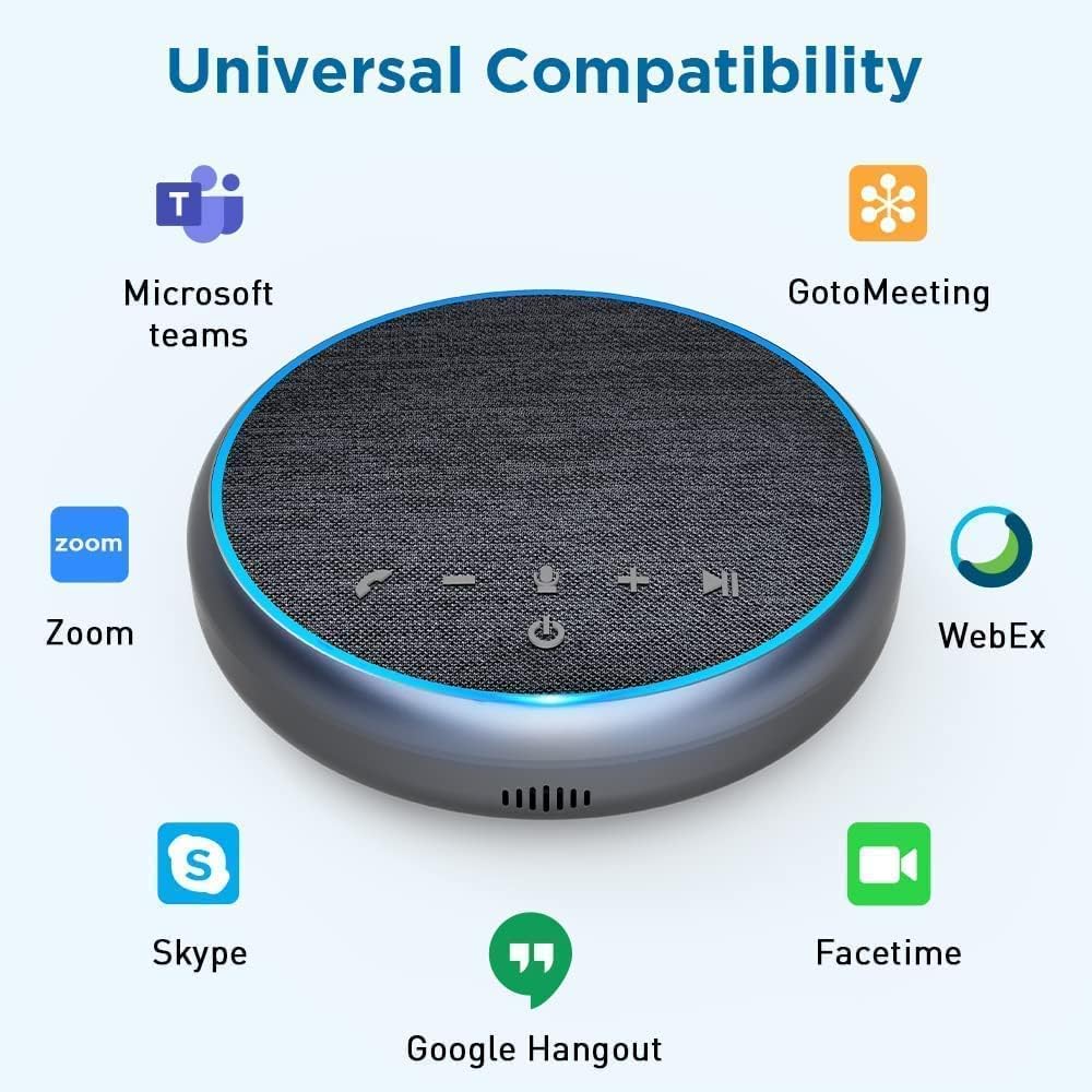 Ainostone Bluetooth Conference Speaker, USB C Speakerphone Portable with 3 AI Microphone 360º Voice Pickup Noise Cancel Mute CSR Chip for Home Office PC Computer Tablet Smartphone, Up to 10 People