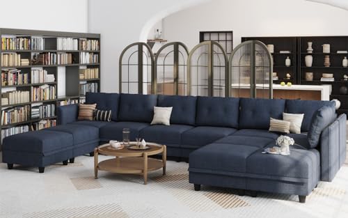 LLappuil Modular Sectional Sofa with Chaise, 8 Seater Reversible L Shaped U Shape Sectional Couch with Storage, Denim Blue