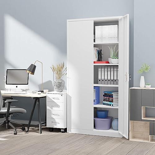 Garage Storage Cabinet, Garage Cabinets, Metal Cabinet, Metal Storage Cabinet with Doors and Shelves, 71" Lockable Storage Cabinet for Office Home Warehouse (Black)