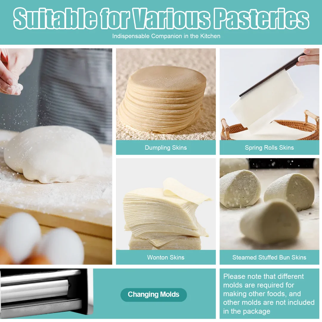 MIDUO Commercial Dumpling Skin Maker Machine, 110V Electric Dumpling Wrapper Maker Automatic Wonton Maker Machine Dough Processing Machine with 7cm Round Mold 40pcs/Min for Restaurant Kitchen Home