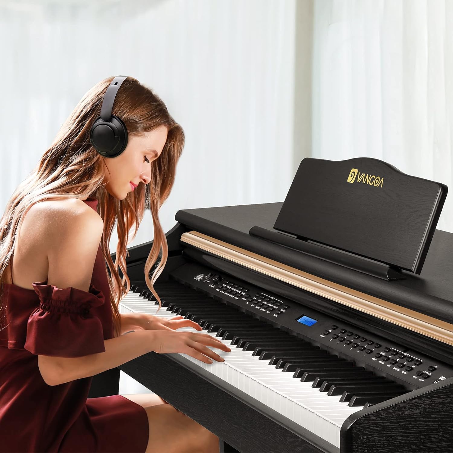 Digital Piano, 88 Key Weighted Home Piano Bundle for Beginner Professional with Furniture Stand, Slide Key Cover, Black, by Vangoa