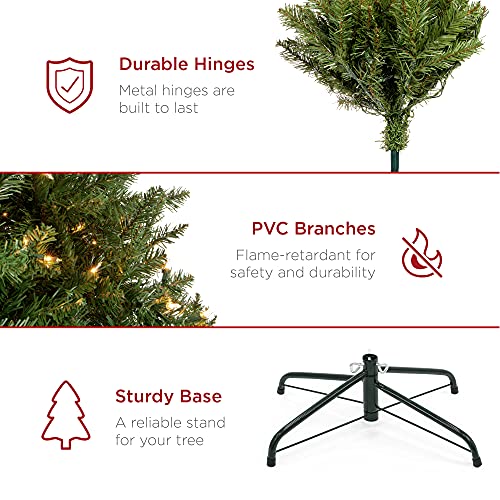 Best Choice Products 6ft Pre-Lit Hinged Douglas Full Fir Artificial Christmas Tree Holiday Decoration w/ 1,355 Branch Tips, 450 Warm White Lights, Easy Assembly, Foldable Metal Stand