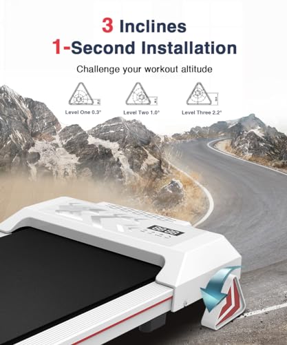 Redliro Walking Pad with Incline, Under Desk Treadmill for Home, Compact Walking Pad for Small Space, Portable Treadmill with Remote Control & Free Installation