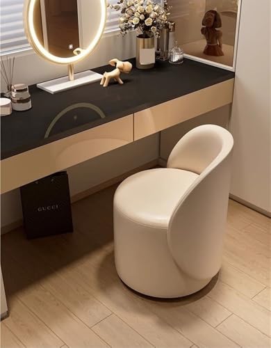 PU Leather Upholstered Dressing Stool, Vanity Stool with 360° Rotatable Base, Wood Frame Vanity Chair, Round Ottoman Foot Stool for Bedroom, Living Room, Entryway, Offices(Brown)