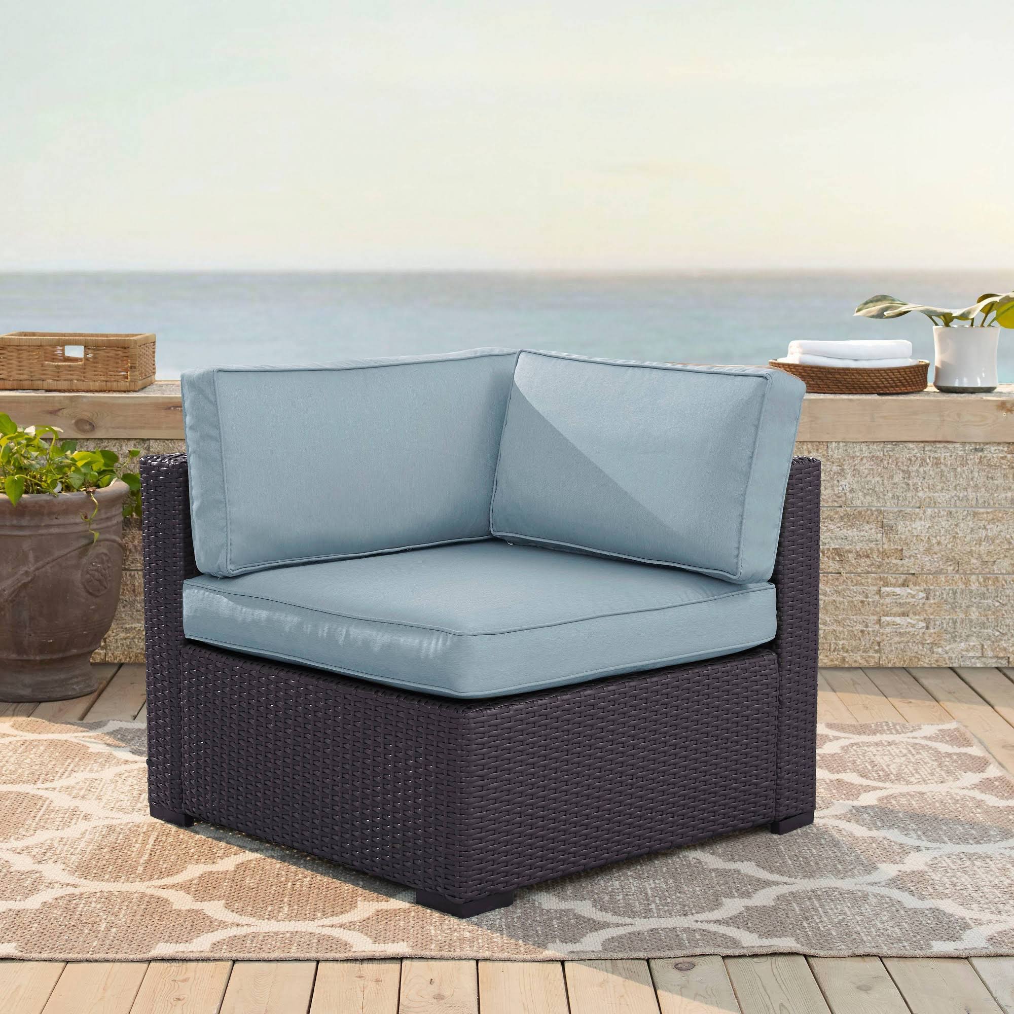 Crosley Brands Biscayne Outdoor Wicker Corner Chair Mist/Brown