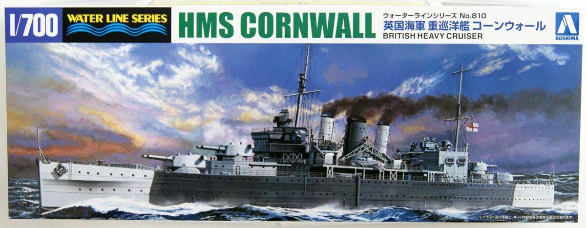 Aoshima Waterline 056745 Royal Navy Heavy Cruiser HMS Cornwall 1/700 Scale Kit - Plaza Japan