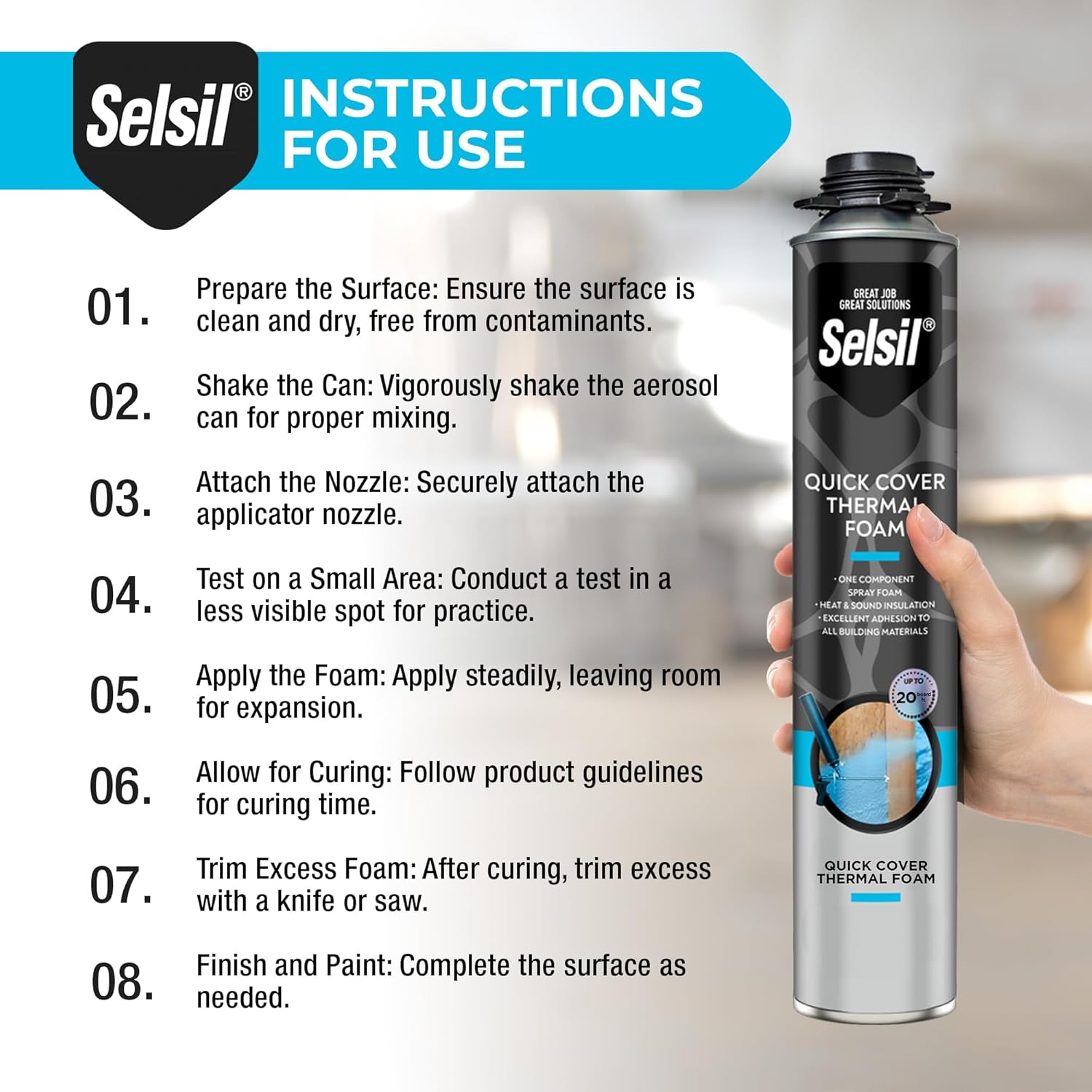 Selsil Spray Foam Insulation (12 Pack) - Thermal & Sound Spray Insulation Foam in a Can for Walls, Roof, Hard-to-Reach Areas - Covers Up to 240 Board Feet, 25 oz x 12, Turquoise
