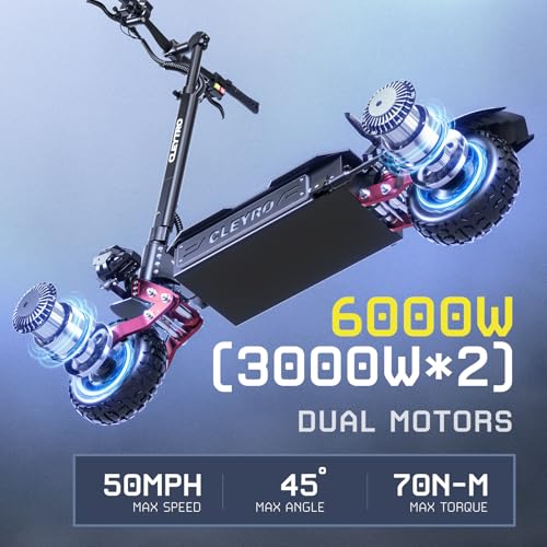 Electric Scooter for Adults,6000W Dual Motor E-scooter 60V 33AH Up to 50 MPH 60Miles Range,11" City Road/Off Road Tire Electric Scooter Foldable