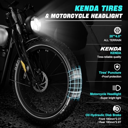 TESMOTO Electric Motorcycle Adults【1500W BAFANG Motor & Samsung 52V 20AH】, 34MPH & 75Mils Retro Style Moped Ebike,26"x4.0" Fat Tire Electric Dirt Bike,Dual Hydraulic,Full Suspension for All Terrain