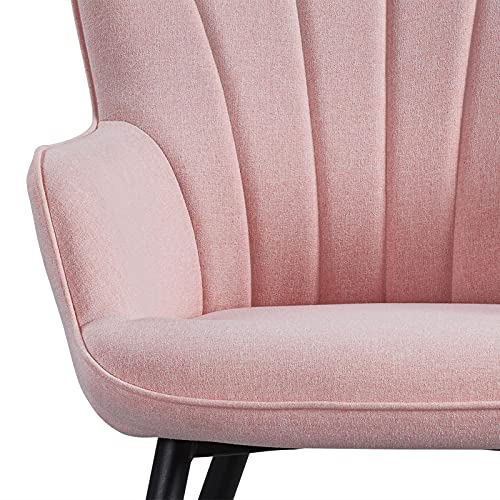 Topeakmart Fabric Upholstered Accent Chair Modern Armchair Dining Chair Curved Back Side Chair for Living Room Dining Room Bedroom Pink