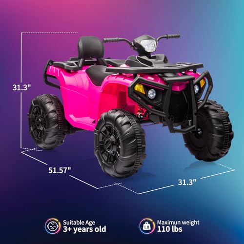 2 Seater Kids Ride On ATV 4 Wheeler Electric Vehicle for Big Kids Battery Powered Ride On Toy Car for Toddlers With Spring Suspension, Soft Start, LED Lights, High & Low Speed, Music, Black