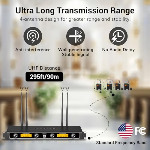 TONOR UHF Wireless Microphones System with Headset/Lavalier Lapel Mics, Bodypack Transmitter, Receiver, 2*15 Channels, 200ft Range for Live Singing Karaoke Church Party DJ PA Speaker Mixer Recording