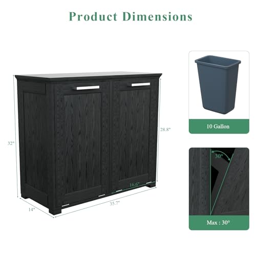 Wooden Tilt Out Trash Cabinet, Hidden Trash Can Cabinet 10-Gallon Garbage Cabinet for Kitchen, Living Room & Bathroom White Finish