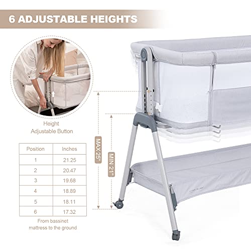 ANGELBLISS Baby Bassinet Bedside Sleeper, Easy Folding Portable Bassinet for Baby Girl with Wheels, Adjustable Height, Included Mattress (Pink)