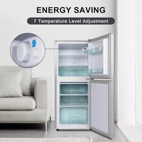 Small Refrigerator with Freezer Mini Fridge 4.0 Cu.ft Compact Small for Bedroom Dorm RV Apartment 2-Door Design Silver…