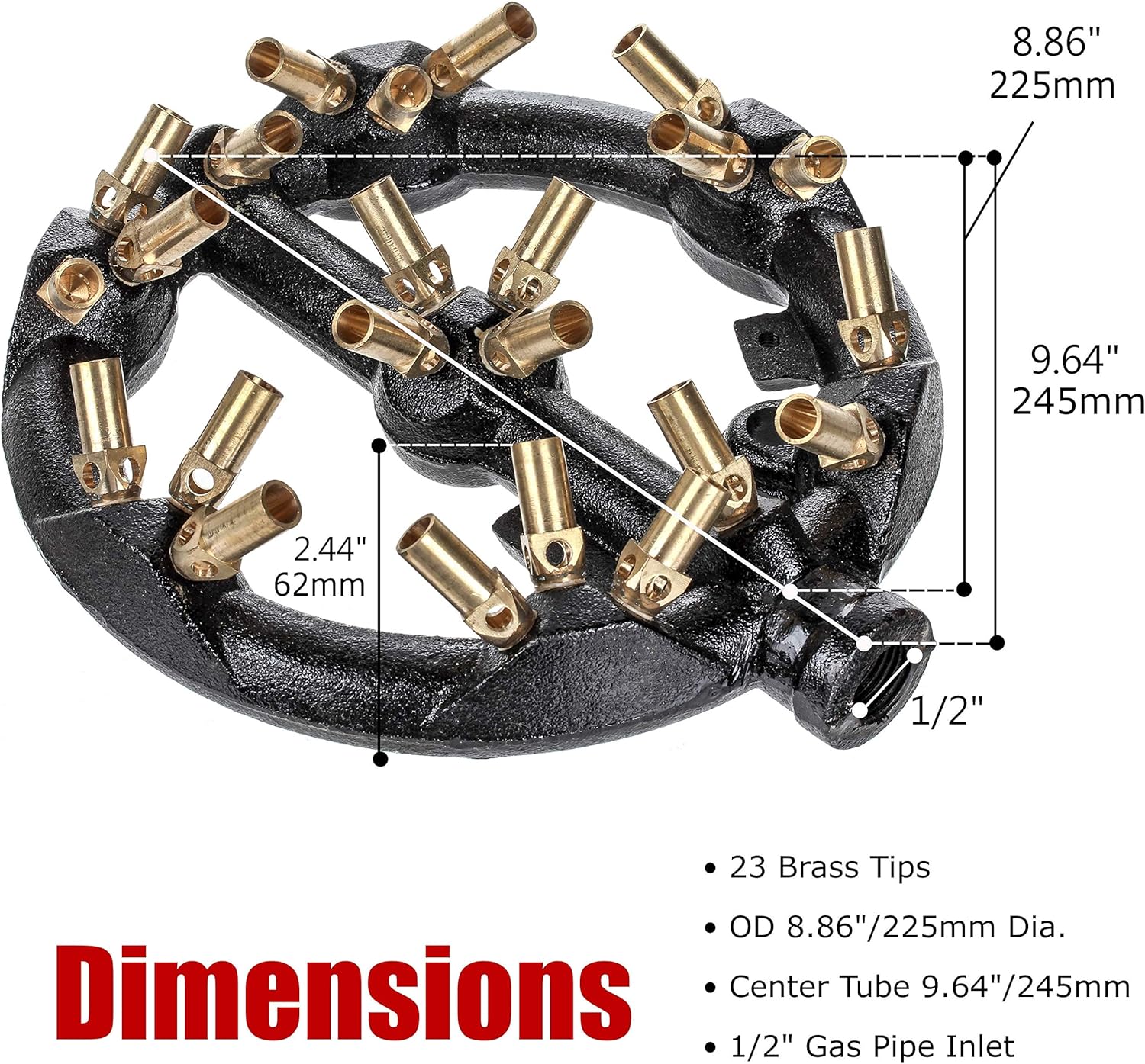 DuraSteel Propane Gas Jet Burner For Chinese Wok Range, Grilling, Stir Fry - Cast Iron Body Round Nozzle Jet Burner with 32 Brass Tips - Up 160,000 BTU