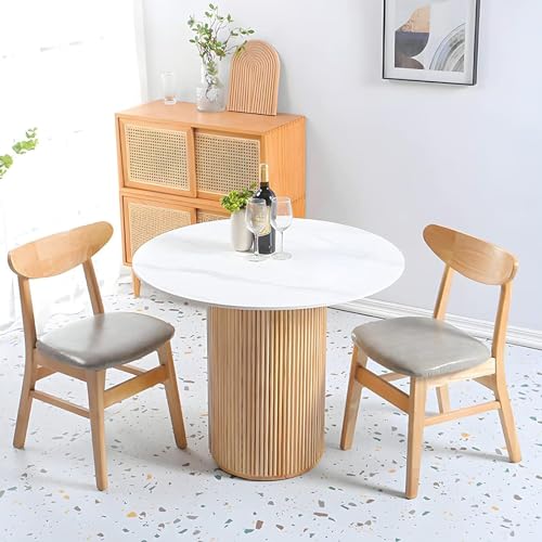 Pine Wood Round Dining Table,Farmhouse Kitchen & Dining Room Tables,Wooden Pedestal Table Leisure Coffee Table,Modern Dining Room Table for 2,4(27.6" L x 27.6" W x 29.5" H, Light Wood)