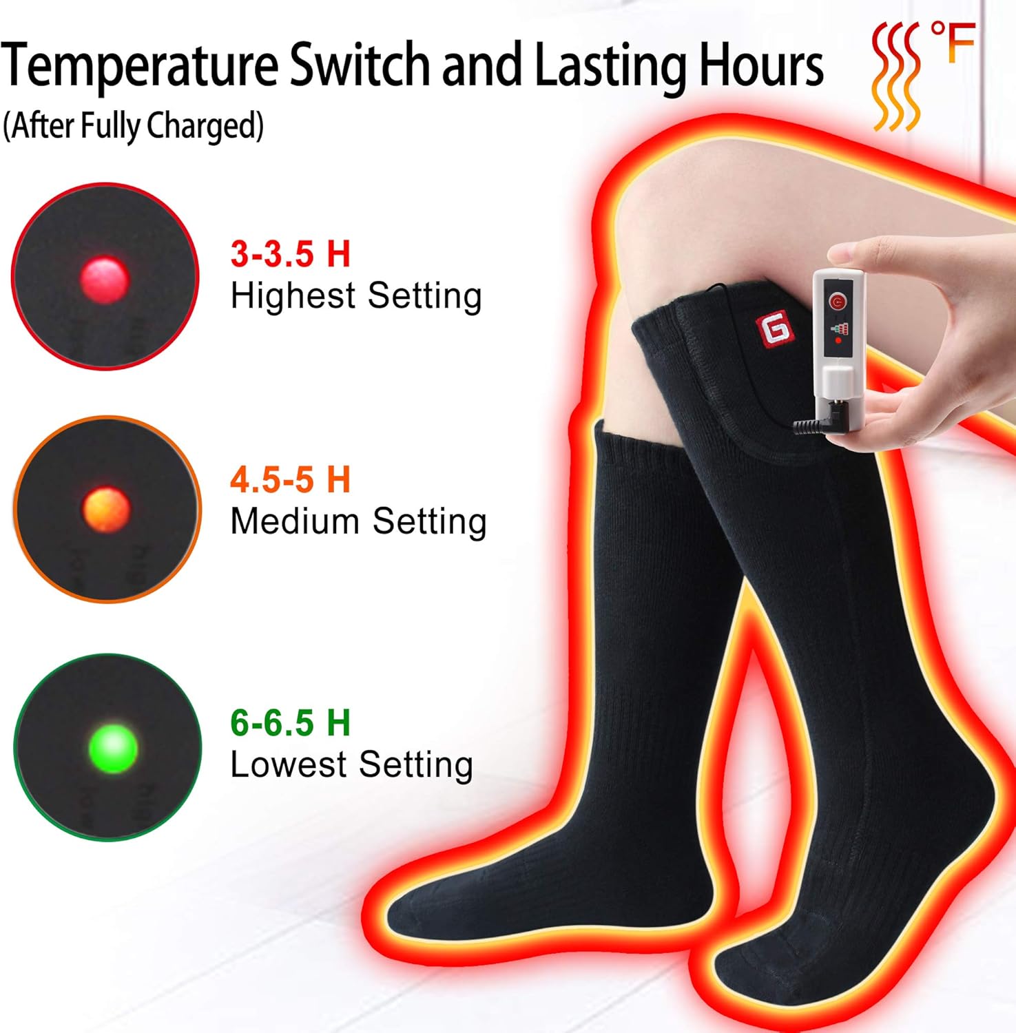 Battery Heated Socks Electric Rechargeable Heating Sox Kit for Men Women,Winter Warm Heat Insulated Stockings for Chronically Cold Feet,Novelty Sports Outdoor Climb Hike Hunt bike Thermal Foot Warmers