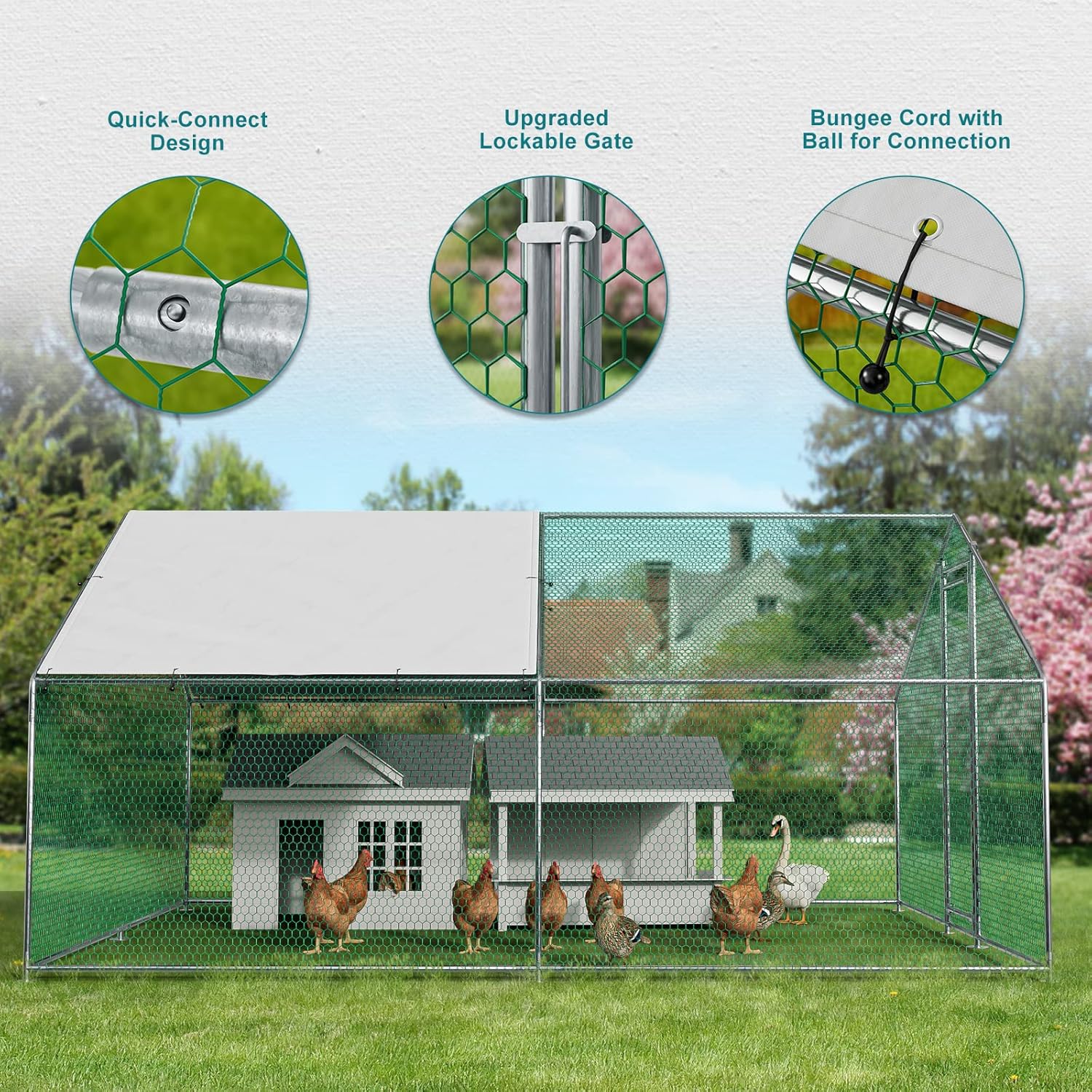Oarlike Metal Chicken Coop for 20 Chickens Large Chicken Runs for Yard with Cover Galvanized Steel Chicken Pen Outdoor for Hen Duck Rabbits Goose Puppy Heavy Duty Walk-in Poultry Cage for Outside