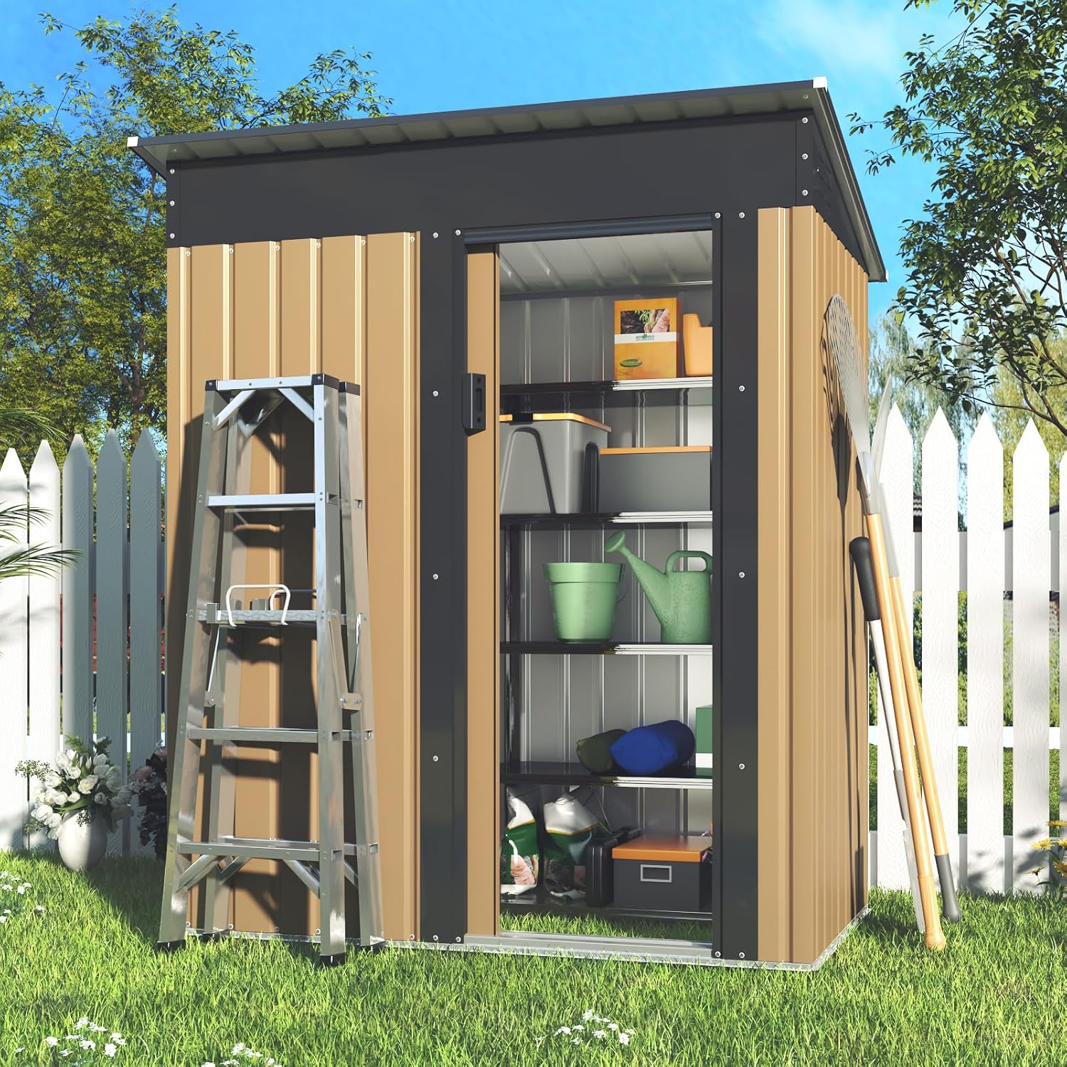 Outdoor Storage Shed 5x3 FT, Metal Garden shed, Yard Shed Storage House with Sloping Roof and Door, for Backyard Garden Patio Lawn
