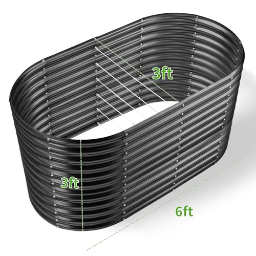 Land Guard 8x4x3ft Oval Galvanized Raised Garden Beds, Large-Capacity Metal Planter Box Outdoor, Durable Deep Raised Garden Bed 3ft Tall, Raised Beds for Gardening Vegetables, Cream Yellow