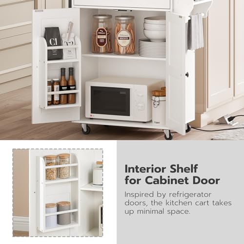 HOOBRO Kitchen Island with Power Outlet, Kitchen Island Storage Island with Large Worktop, Spice Rack and Drawer, Rolling Kitchen Cart on Wheels, for Kitchen and Dining Room, Rustic Brown and Black
