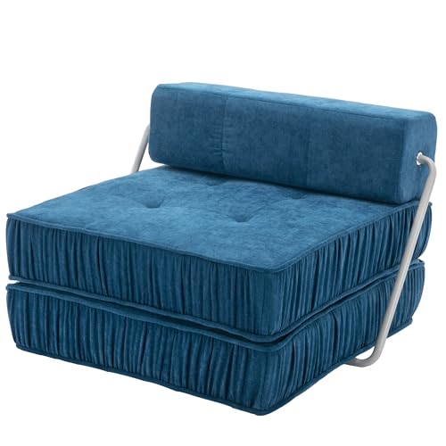 Folding Sofa Bed,Futon Sleeper Chair,Convertible Chair Floor Couch & Sleeping Mattress for Living Room,Guest Room,Home Office,Apartment,Small space,Removable Back Cushion (Gray)