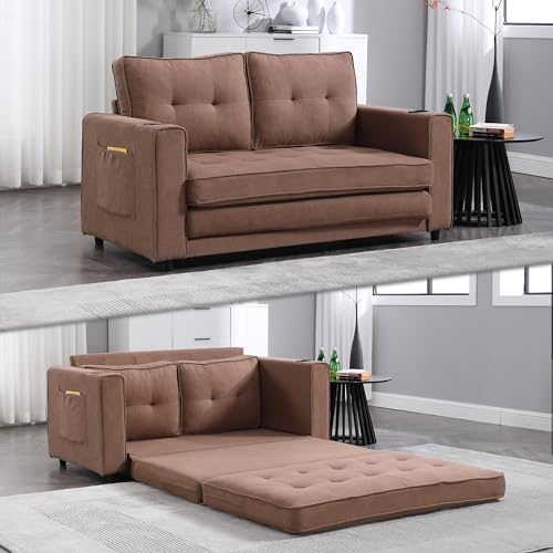 Futon Sofa Bed,3-in-1 Convertible Sleeper Sofa Bed Pull Out Couch with 2 Side Pocket Upgraded Loveseat Foldable Floor Couch Bed for Living Room,Dark Gray