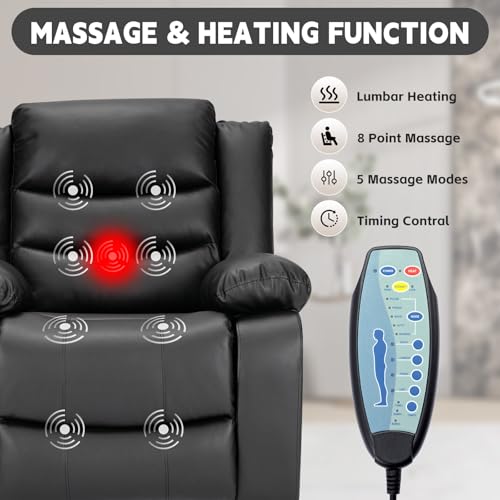 Power Lift Recliner Chair for Elderly, Electric Recliner Chairs with Massage and Heating Funtion, USB Port, Remote Control, Side Pocket, Leather Lift Chair for Living Room Home (Brown)
