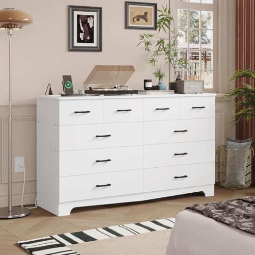 Hasuit Tall Dresser for Bedroom, White Large Chest of Drawers, 55.6'' High Dressers with 7 Drawers, Modern Wooden Vertical Storage Clothes Closet Organizer
