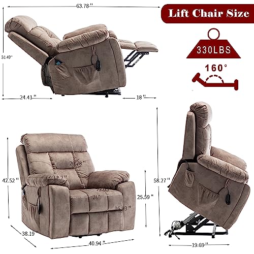 Power Lift Chair Lay Flat Recliner Infinite Position Electric Dual Motor Stand Up Lift Chair with Massage and Heat for Adults,Heavy Duty Recliners with 2 Remote Controls and Two Cup Holders