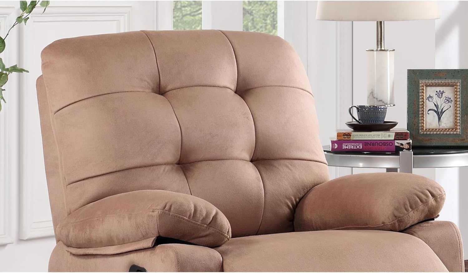 Contemporary Peat Color Plush Microfiber Motion Recliner Chair 1pc Couch Manual Motion Plush Armrest Tufted Back Living Room Furniture