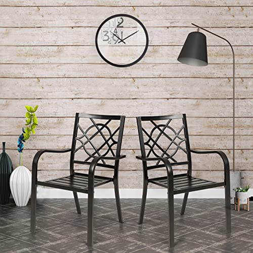 SUNCROWN 5-Piece Outdoor Wrought Iron Chairs and Table Patio Dining Furniture Set - 4 Stackable Metal Chairs, 1 Steel Slat Bistro Table for Garden Backyard Deck