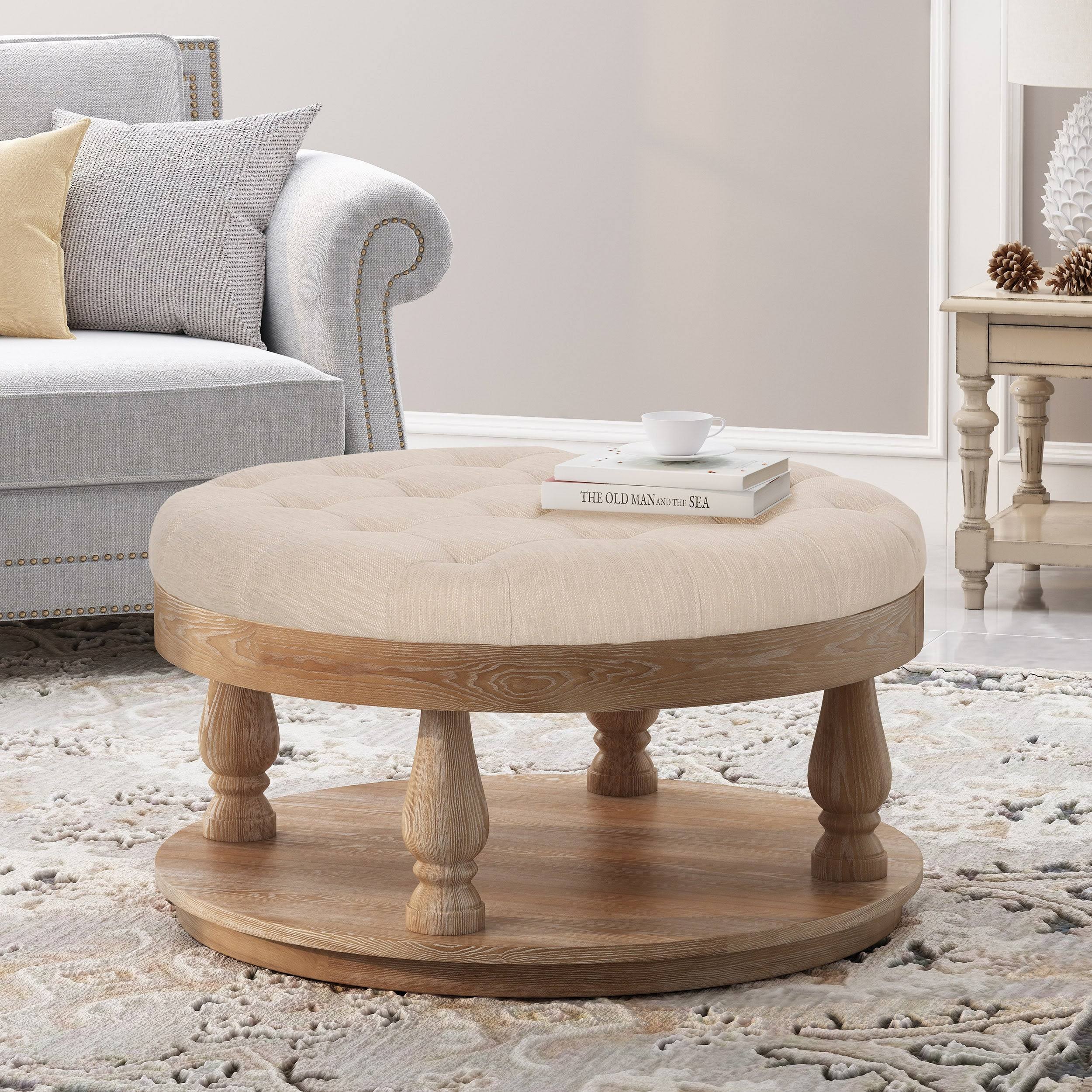 Christopher Knight Home Francis Contemporary Fabric Round Ottoman, Charcoal and Gray