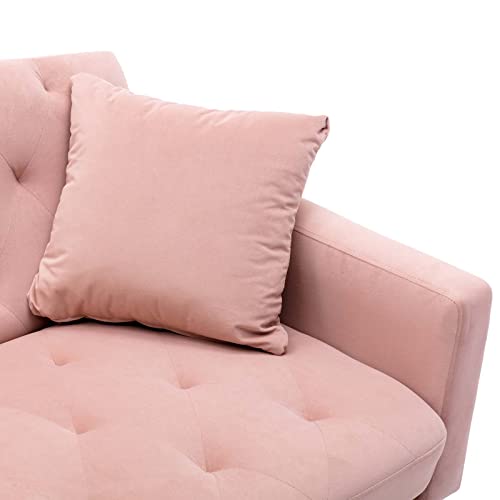 TMEOSK 65" Velvet Convertible Futon Sofa Bed with 2 Pillows, Modern Couch Loveseat Sofa, Folding Accent Sofa Sleeper Recliner for Home Living Room Bedroom (Navy)
