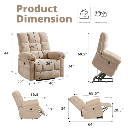 Oversized Power Lift Recliner Chair for Elderly, Extra Wide Lift Chair with Masssage and Heat, Chenille Electric Recliner Chairs for Big and Tall, USB Ports, Coffee