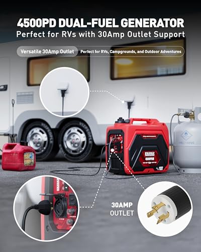 ERAYAK 4500W Dual-Fuel Portable Inverter Generator for Home Use, Camping Outdoor, 30A RV Ready, Auto Switch, Gas and Propane Powered, EPA, CO Sensor, Parallel Ready, Campact Design