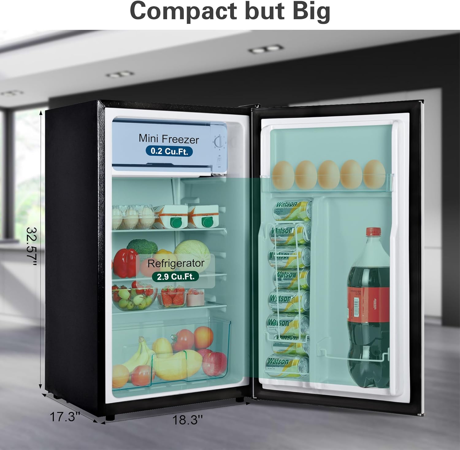 3.1 Cu. Ft. Mini Fridge with Freezer, Single Door Mini Refrigerator, Compact Fridge Adjustable Thermostat, Small Fridge for Bedroom, Office, Dorm, Silver