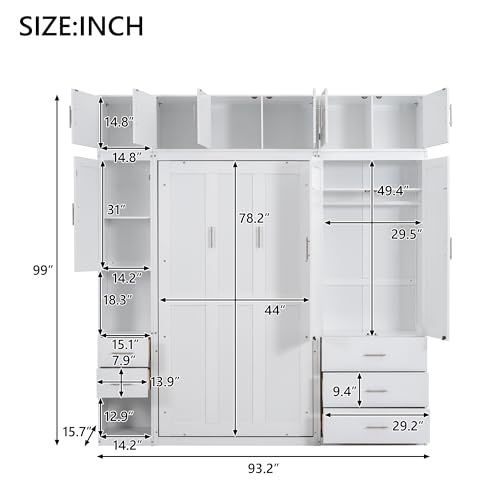 Harper & Bright Designs Twin Size Murphy Bed Frame for Boys Girls Kids Adults Toddler with Lockers and Wardrobes, with installation video, White