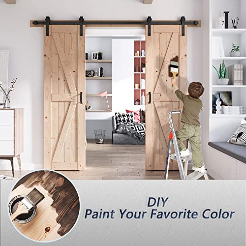 FREDBECK 48in x 80in Sliding Wood Barn Door with 8FT Barn Door Hardware Kit Included K Shape Solid Spruce Panel Sliding Door Double Surfaces Need to Assembly