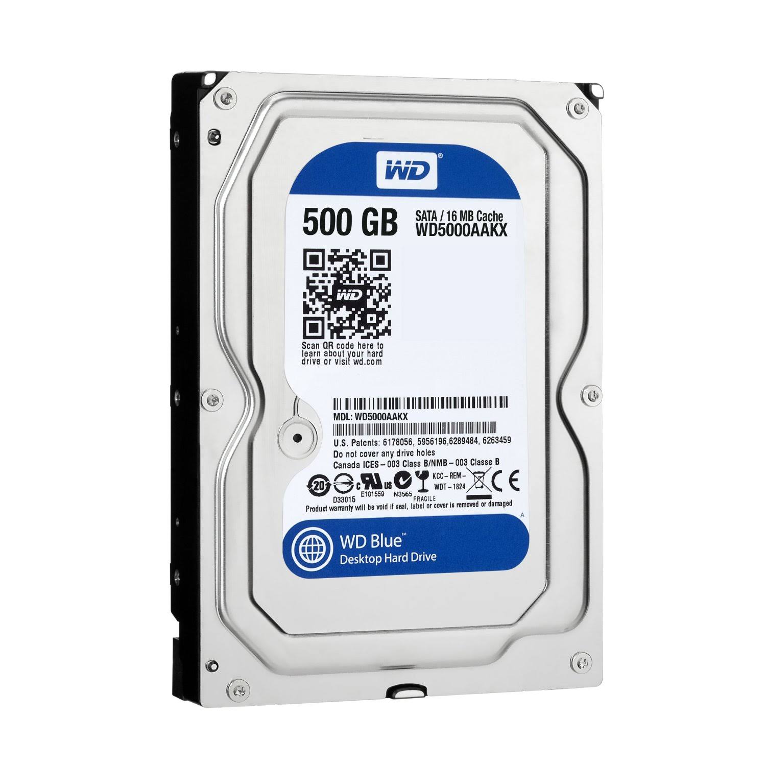 Western Digital 500GB 3.5 SATA 6.0Gb/s 7200 RPM 16MB Cache Internal Desktop Hard Drive Color Blue Model WD5000AAKX
