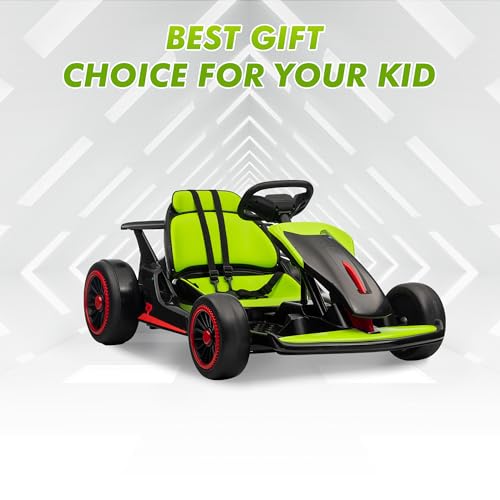 Go Kart, Electric Drift Kart Car with Adjustable Seat, 24V 7Ah Outdoor Ride On Toy, 2 * 200W Motor, 8.1 MPH, LED Lights, Toy Race Car for Kids 6-12 Years Old