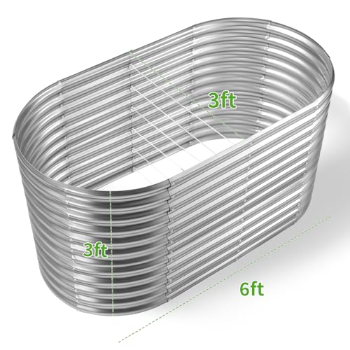 Land Guard 8x4x3ft Oval Galvanized Raised Garden Beds, Large-Capacity Metal Planter Box Outdoor, Durable Deep Raised Garden Bed 3ft Tall, Raised Beds for Gardening Vegetables, Cream Yellow