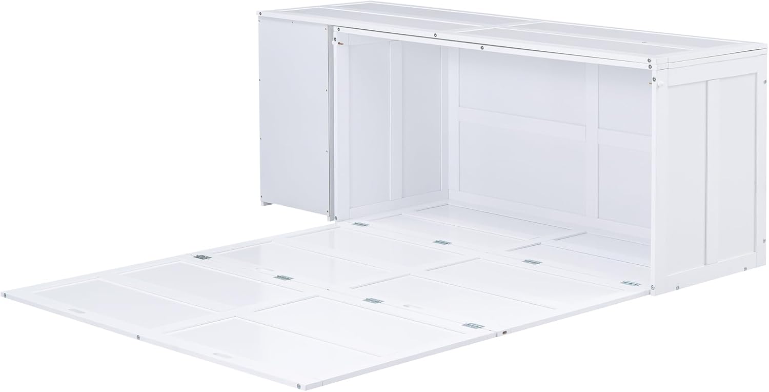 Queen Size Murphy Bed with Rotating Desk, White Finish - Space Saving Furniture 120x80.50x31.70 in.