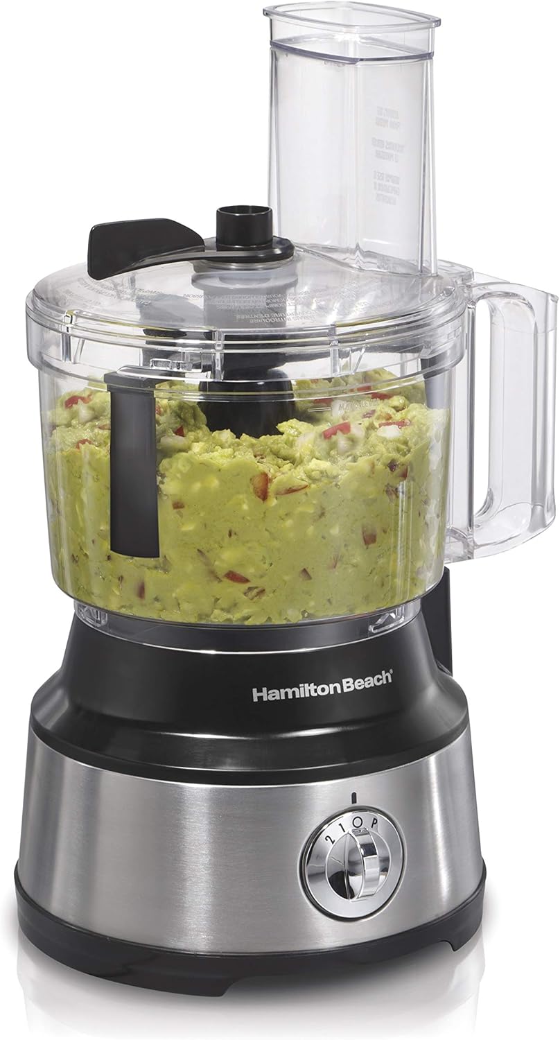 Hamilton Beach Electric Indoor Searing Grill, 118 sq. in. Surface Serves 6, Stainless Steel & Food Processor & Vegetable Chopper, 10 Cups - Bowl Scraper, Stainless Steel