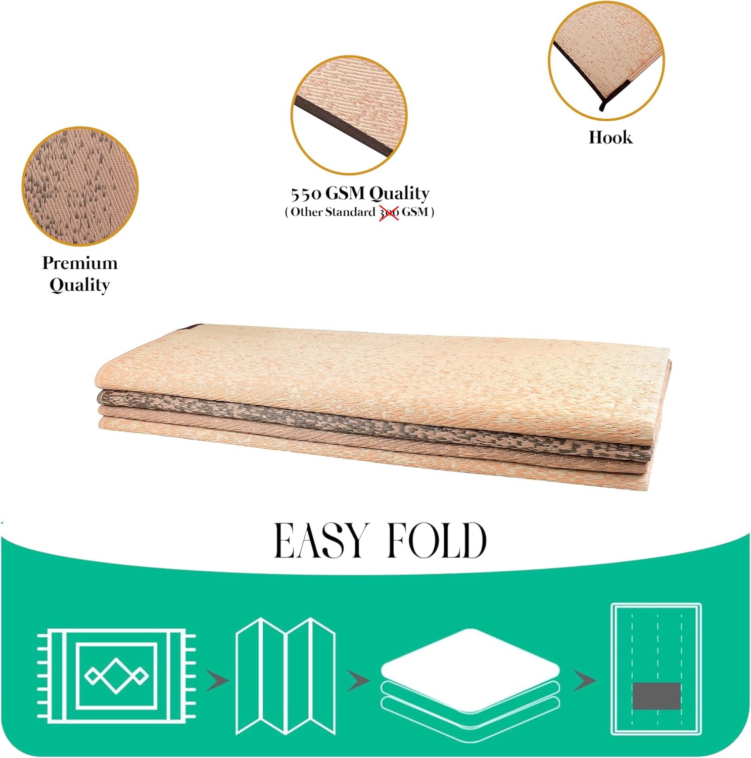 Outdoor Rug - Waterproof, Washable, Reversible, Stain Resistant, Foldable Carpet - Recycled Plastic Large Area Rugs for Patio, RV, Camping, Farmhouse - Murat Beige Brown 8X10 ft